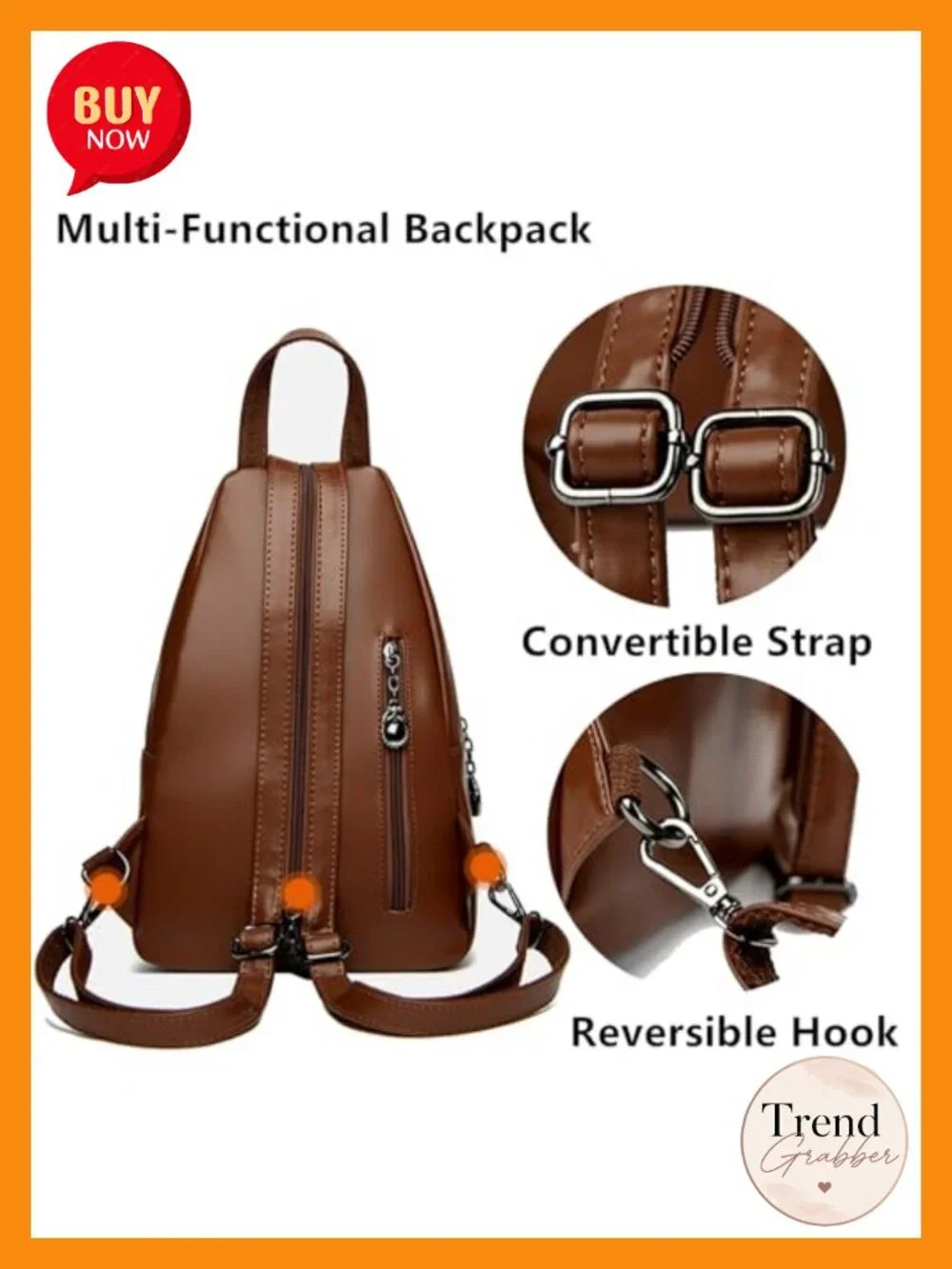Convertible Leather Sling Backpack Purse Anti-Theft Travel Daypack Fits iPad